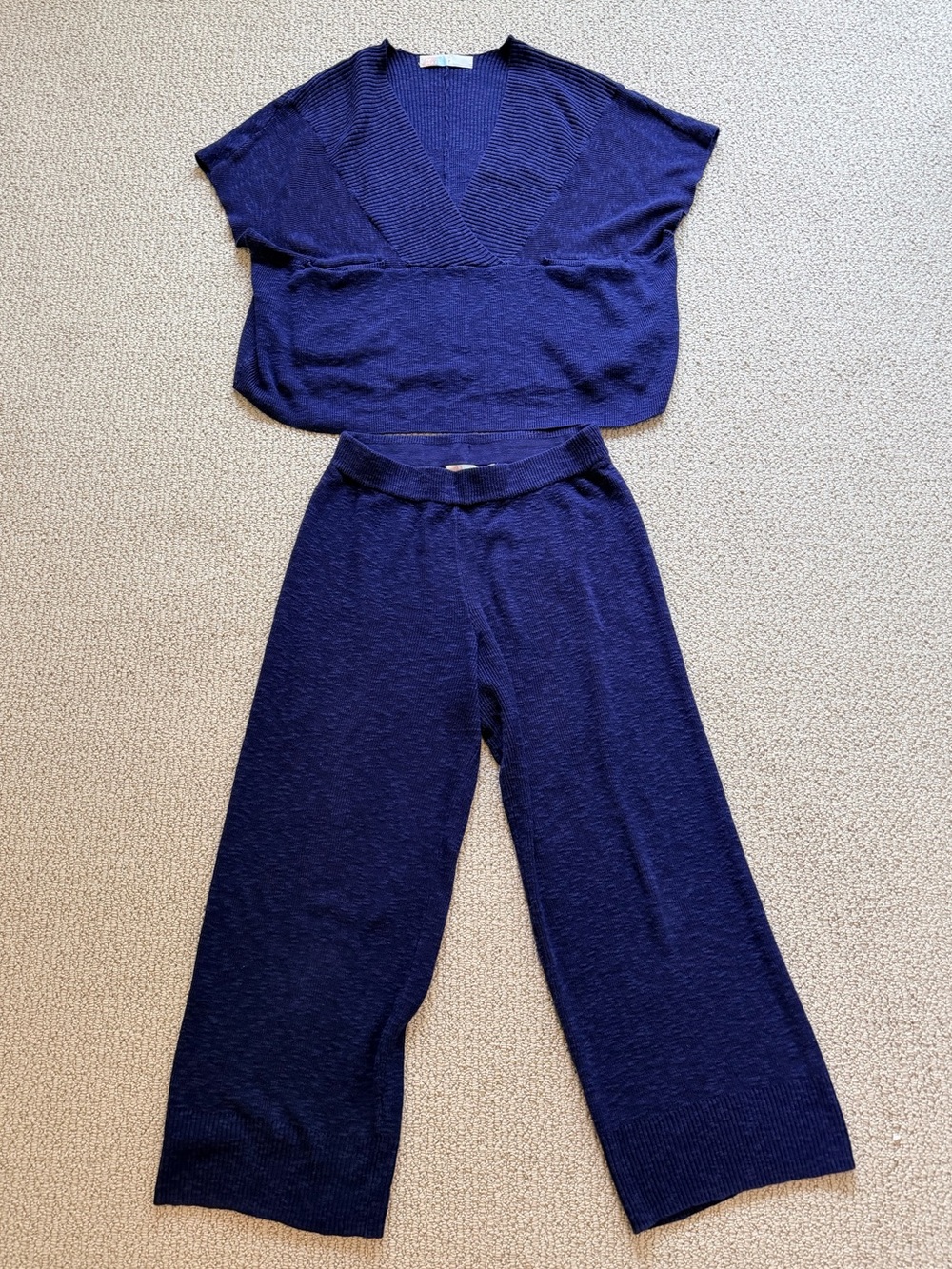 FP Beach indigo Jaclyn Sweater Set - V-Neck Top & Wide Leg Pants Size S
